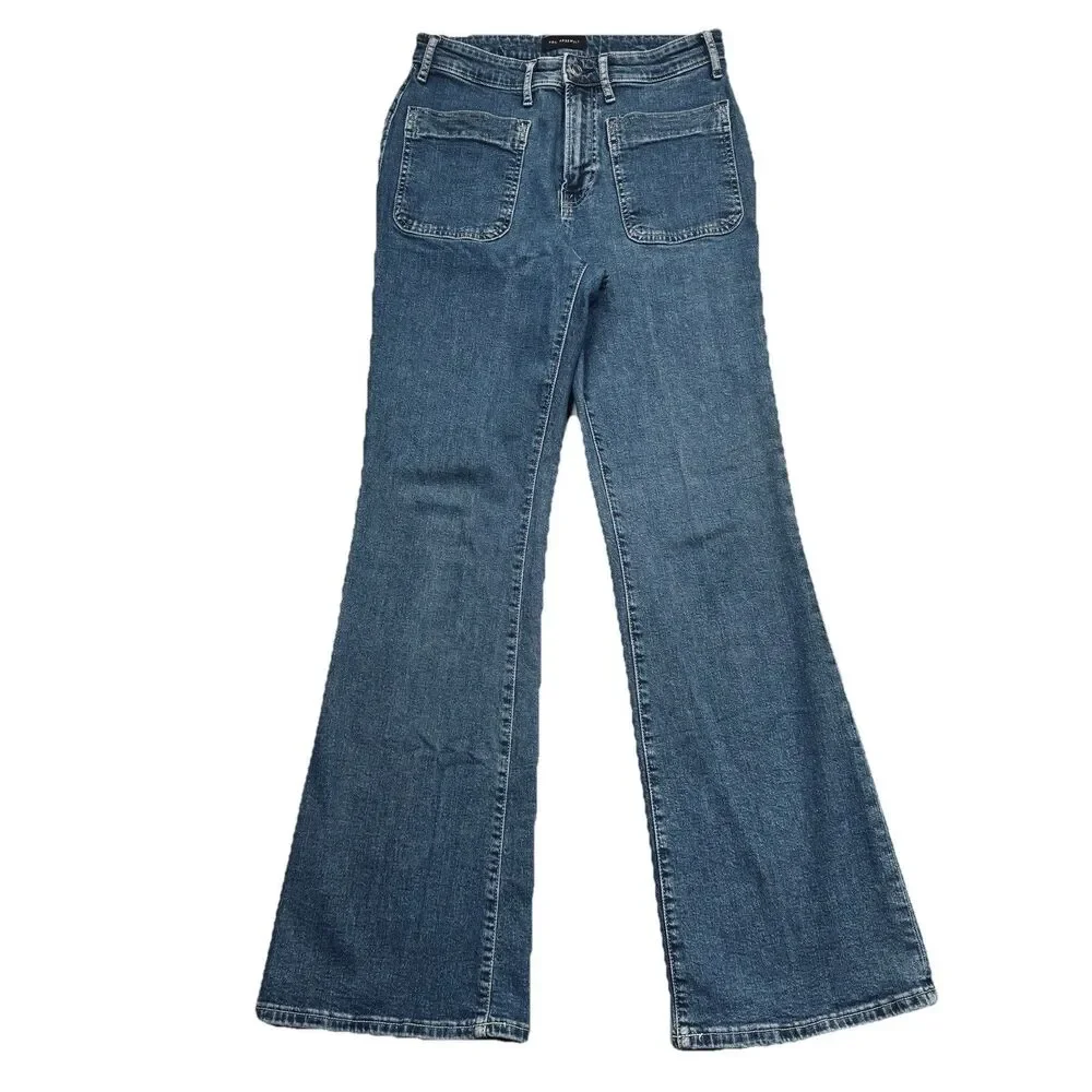 Free Assembly High Rise Slim Flare Jeans 8 (28x30.5) Blue Denim Stretch Womens